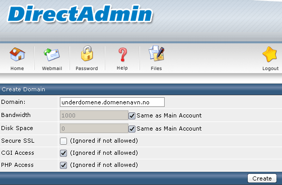 Fullverdig hostet underdomene