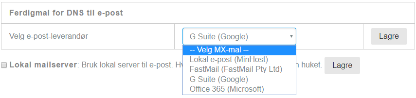 G Suite, Office 365 og FastMail med ett klikk